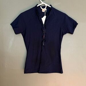 Tory Burch Deep Blue Ruffle Top